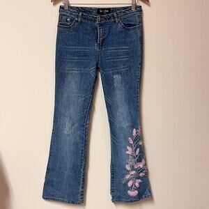 Pink flower mid rise embroidered
